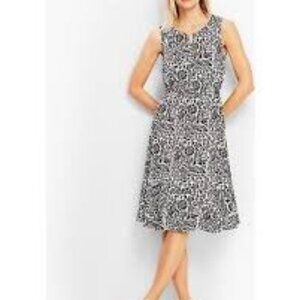Talbots Dress Floral Wildflower Paisley Black White Flounce Flare Sundress Petit